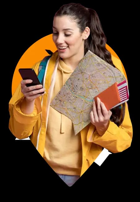Girl Holding map & phone